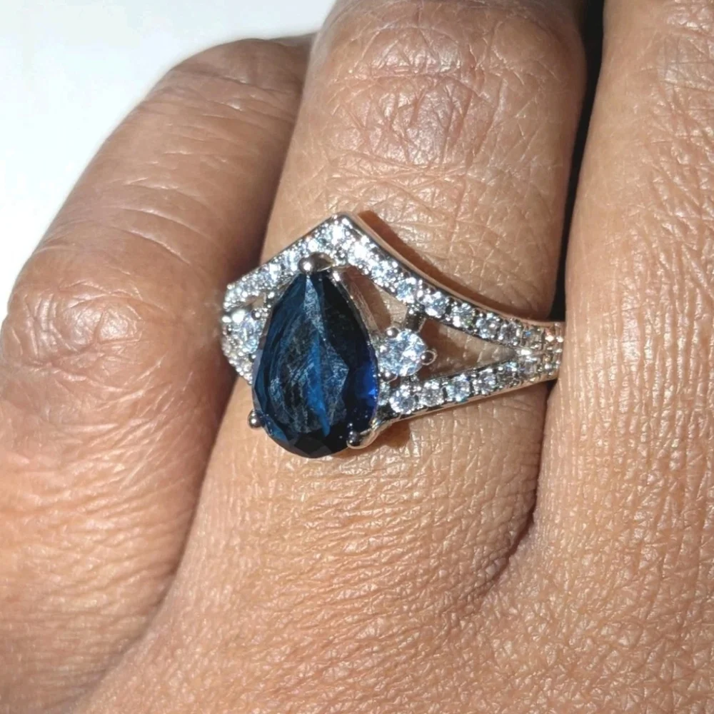 14K White Gold Plated 2Ct Pear Cut Lab-Created Tanzanite Engagement Women Ring